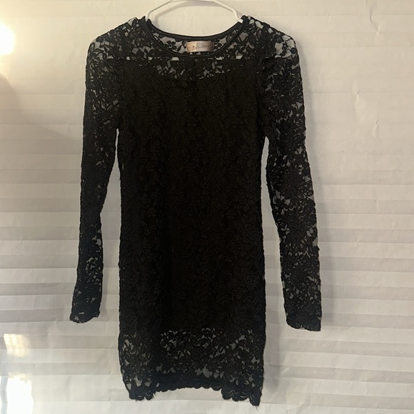 Rj Story Black Long Sleeve Lace Dress Size Small - Picture 1 of 4